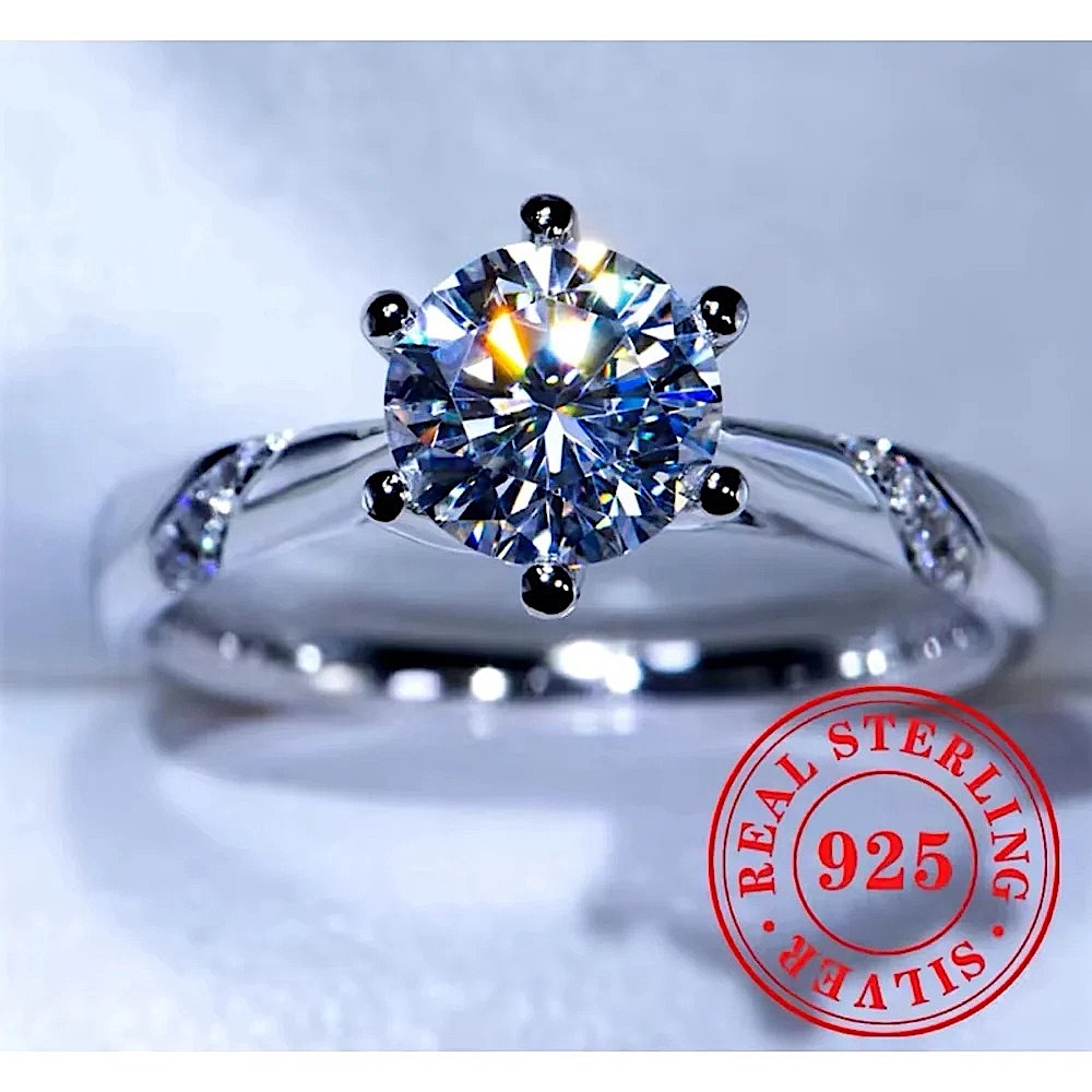 NEW 1ct Simulated Diamond 14k White Gold Plated Silver Ring
